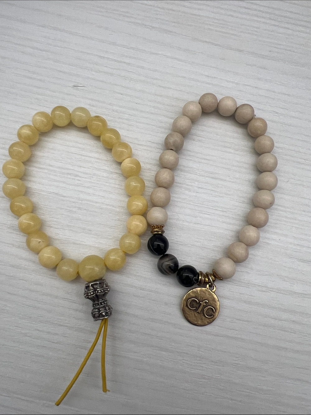 Beaded Bracelet Set with Yellow and Beige Stone Beads